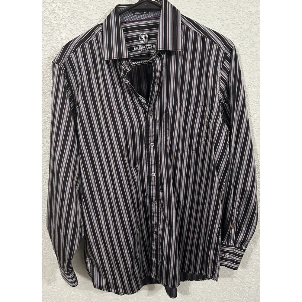 Bugatchi Uomo Button Up Men’s Medium Striped Pocket Shirt Business Party Core
